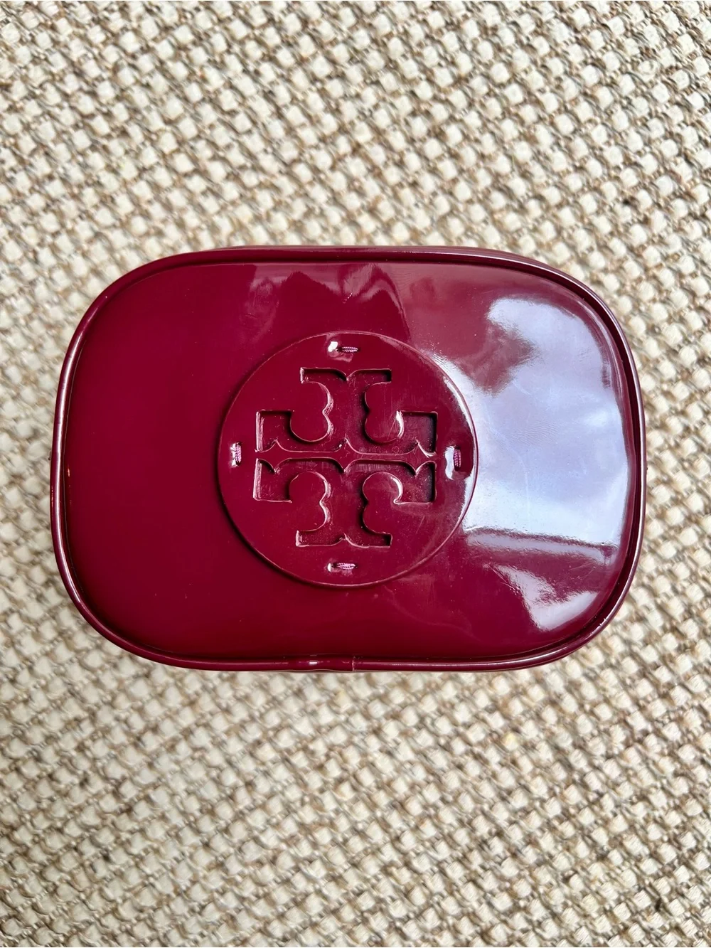 ⭐️Tory Burch Burgundy Patent Double T Cosmetic Bag